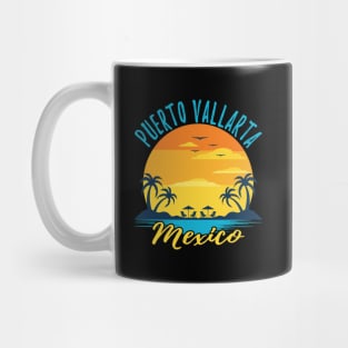 Puerto Valla Mexico Palm Trees Orange Mug